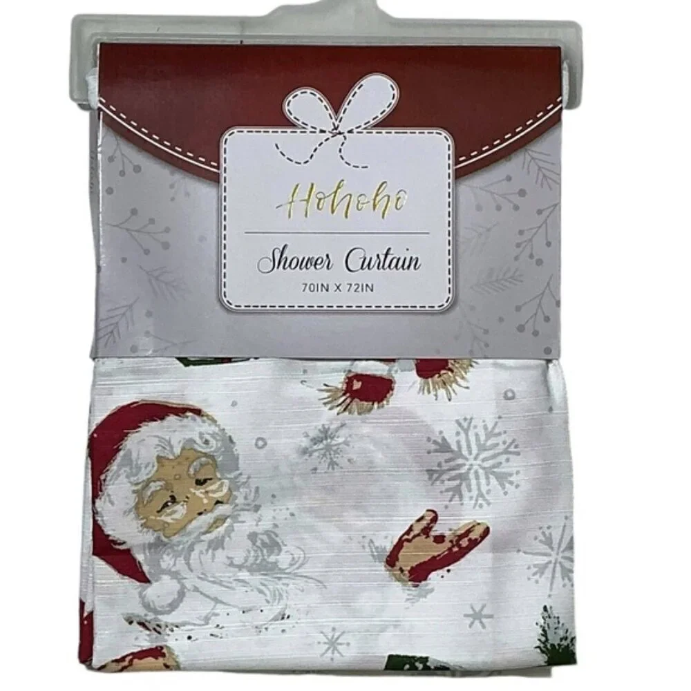 Holiday Shower Curtin Fabric Santa Snowman Christmas Bath Decor 70 x 72 Inch